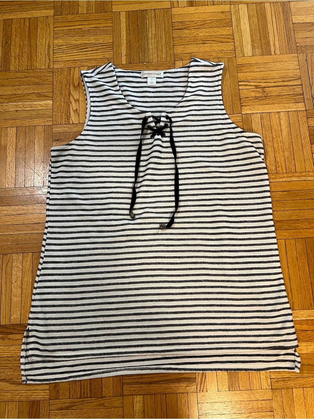 Christopher & Banks Black and White Striped Lace-Up Tank size large